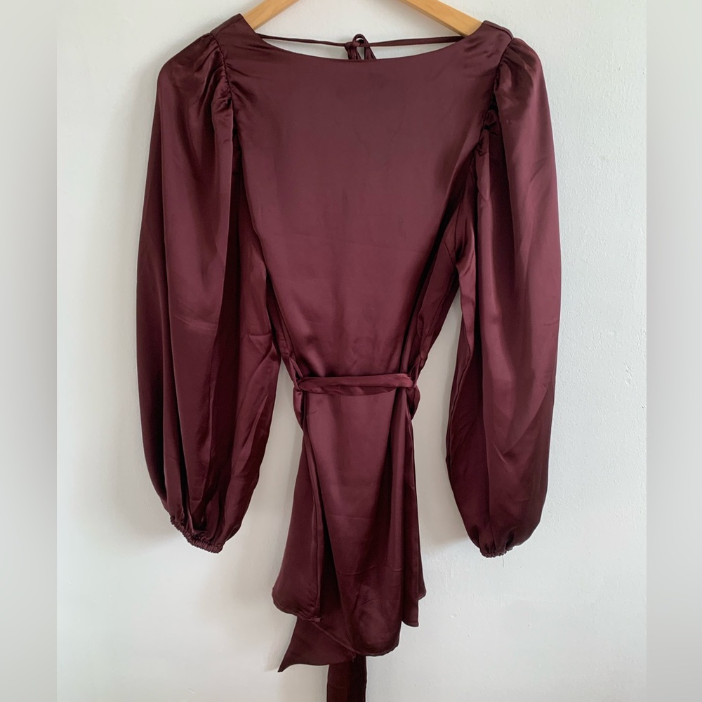 Dynamite Satin Burgundy Open-Back Mini Dress | Long Sleeve | Worn Once